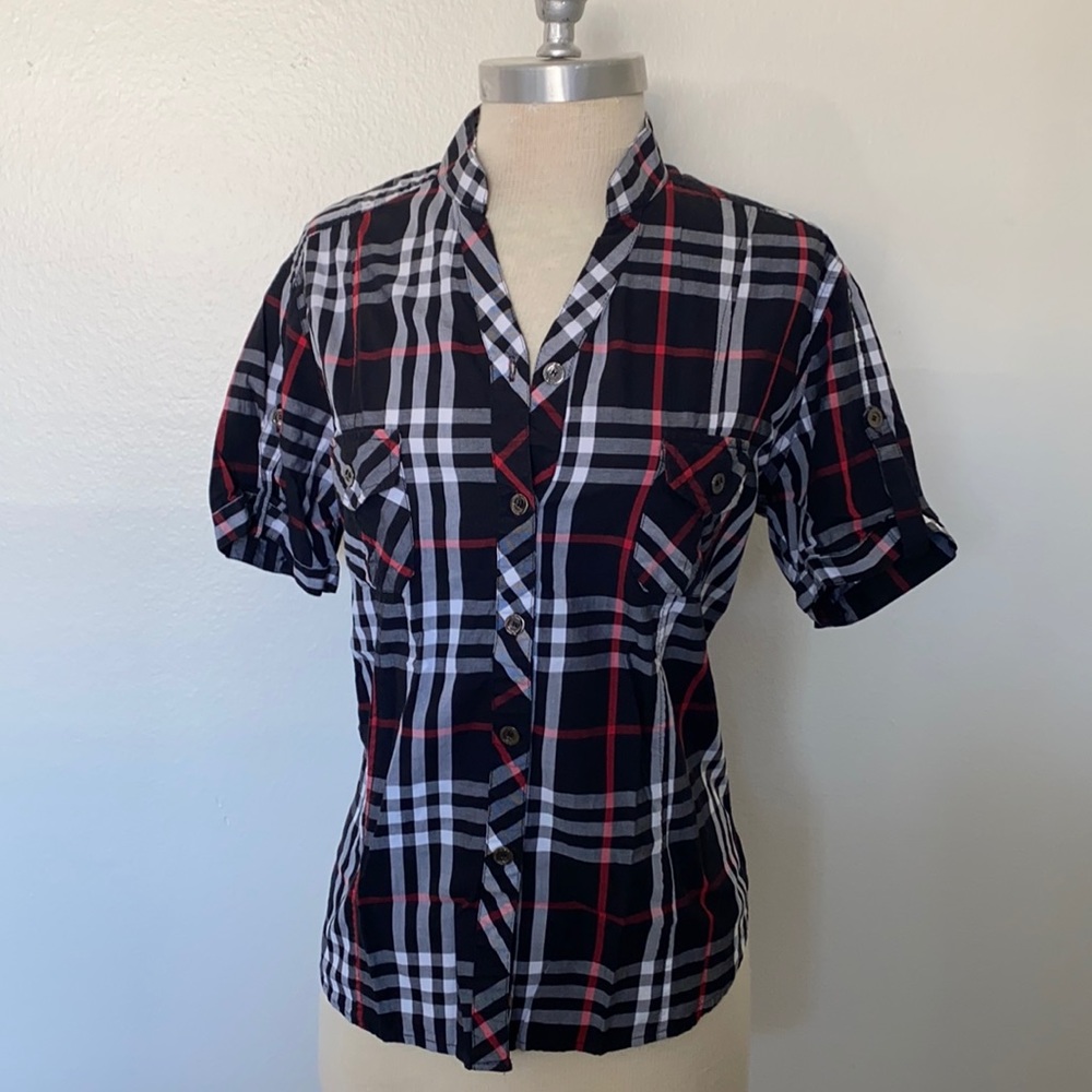 Burberry Plaid Short Sleeve Button Down Shirt L